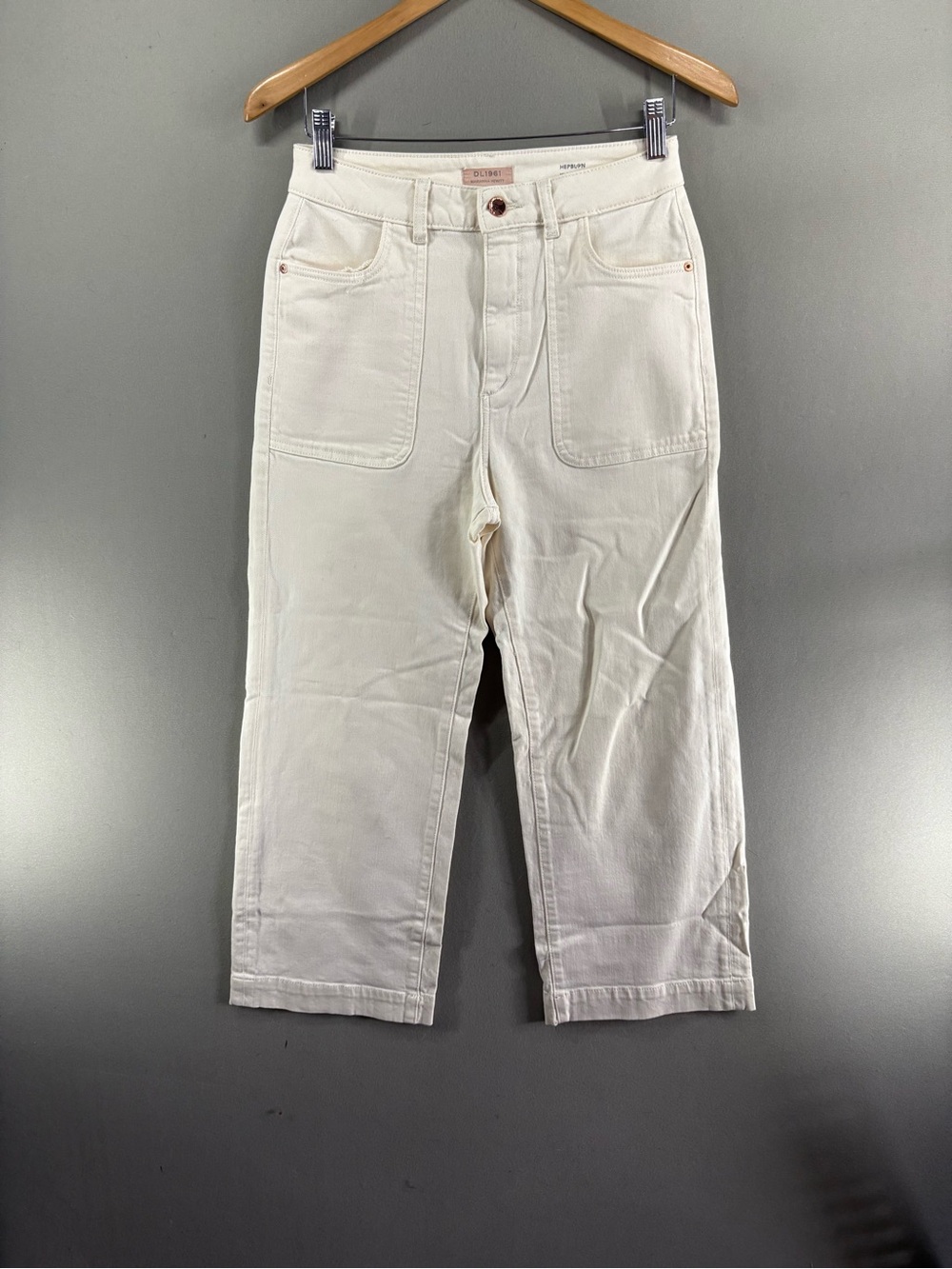 Anthropologie DL1961 Marianna Hewitt Hepburn High Rise Crop Wide Leg Sz 27 Cream
